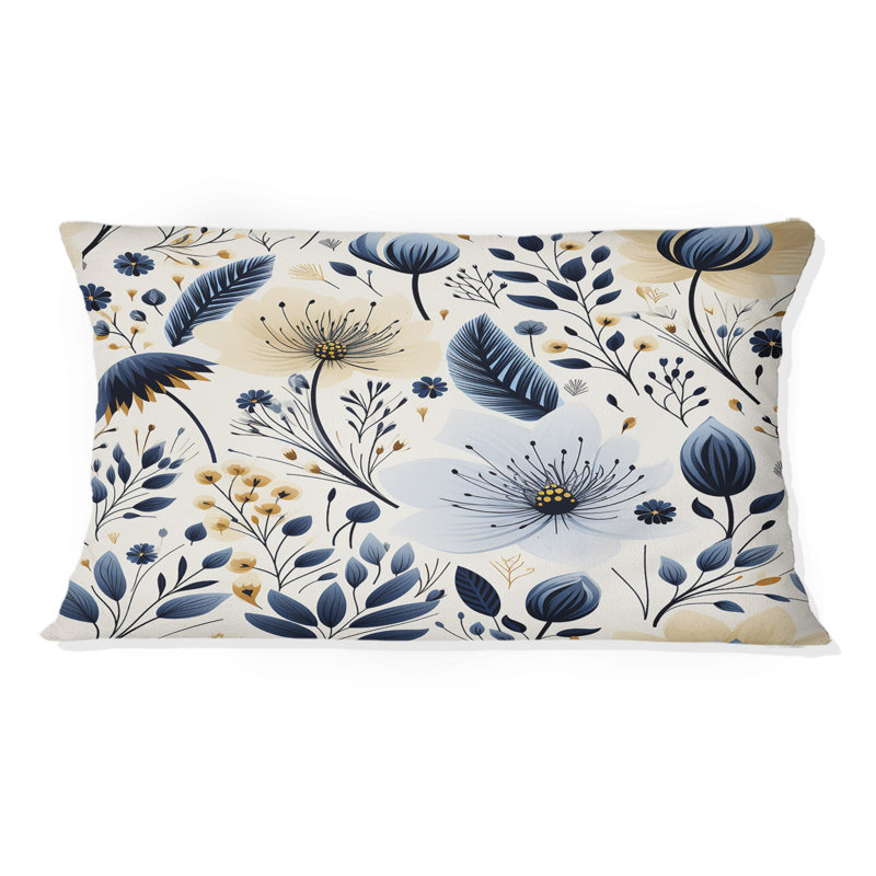 Nordic Yellow Blue Garden Dreams III - Floral Printed Throw Pillow