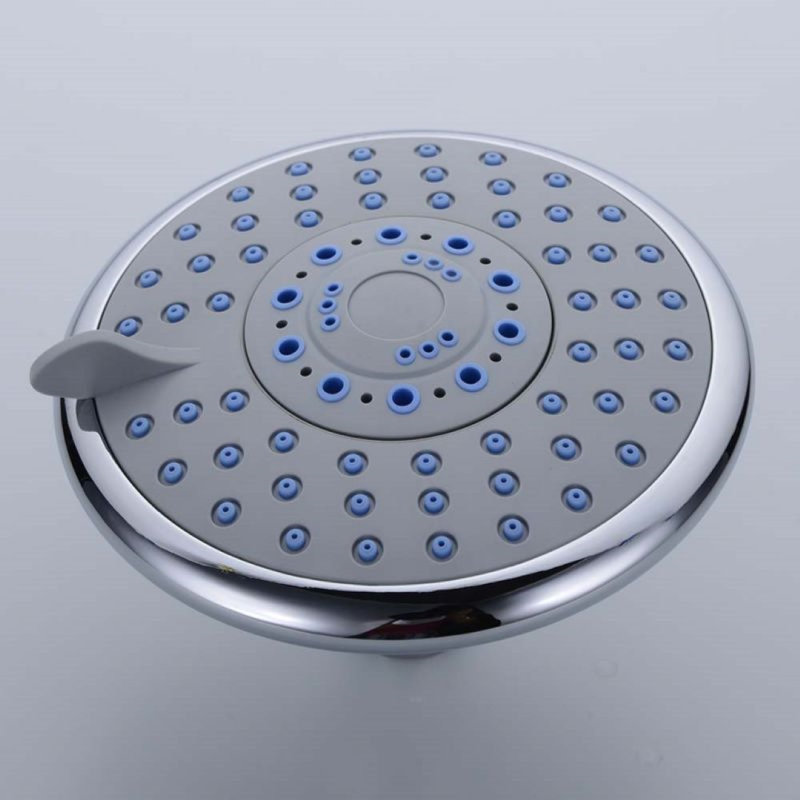 Modern wall-mounted shower system with thermostatic control and rainfall showerhead feature