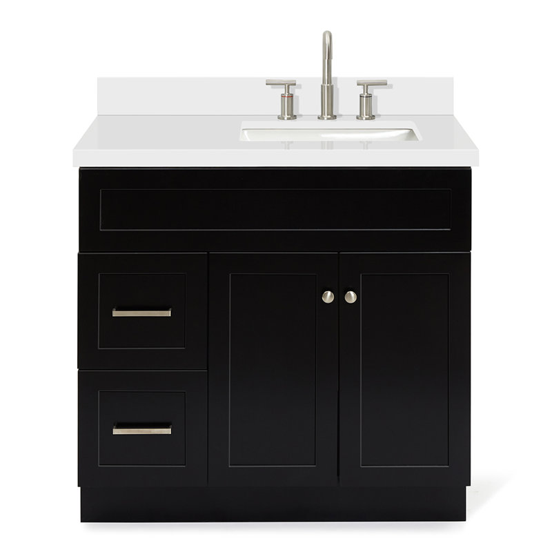 Hamlet 37'' Single Bathroom Vanity with White Quartz Top, Black