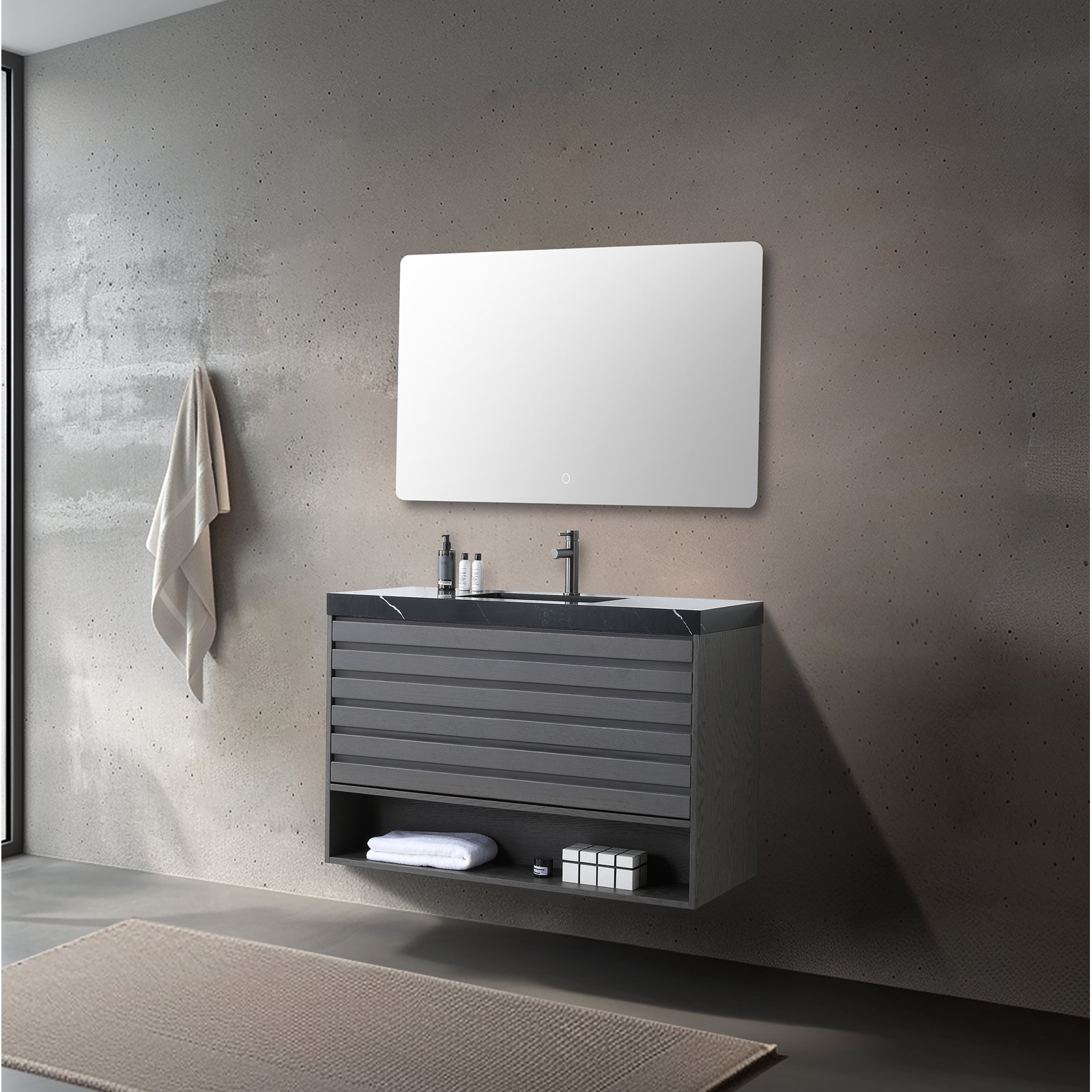 36" Cedar Bathroom Vanity, Black, Gray