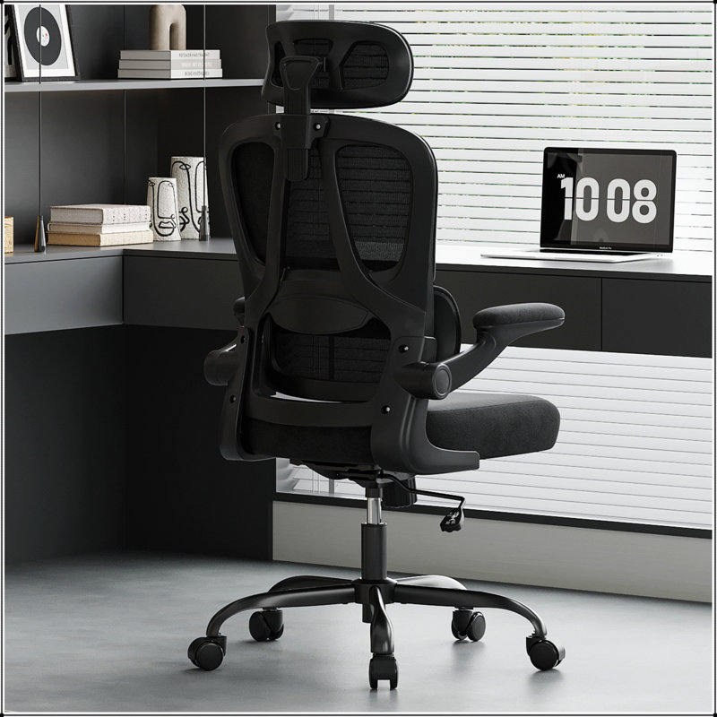 Chaise de bureau ergonomique avec appui-tête et soutien lombaire, pivotant à haut dossier pour le confort de la maison et du travail