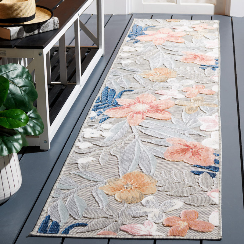Seekonk Machine Woven Floral Indoor and Outdoor Area Rug, Runner 2' x 10'