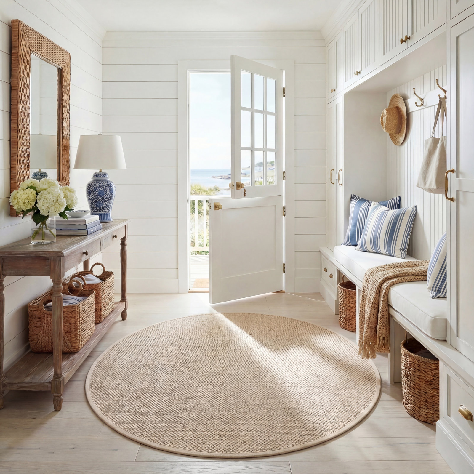 Torbin Marble Beige Jute Rug, Round 6'