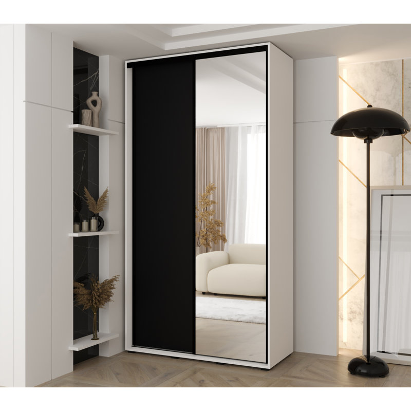 Laminate Wardrobe, Black/White, 235.2cm H x 110cm W x 60cm D