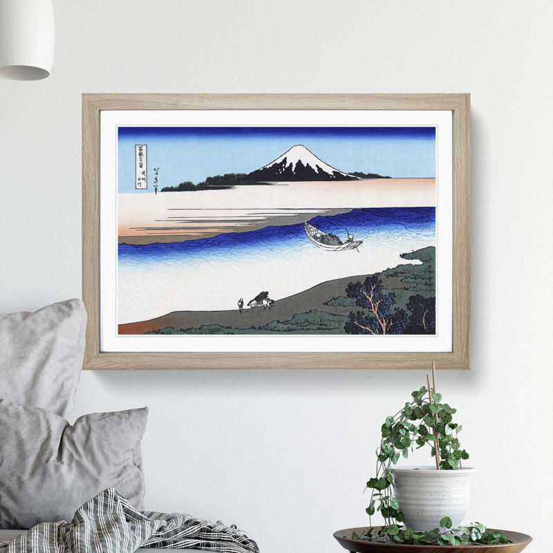 Tama River in the Musashi Province by Katsushika Hokusai - Picture Frame Art Print, 48cm H x 65cm W x 2cm D, Oak Framed