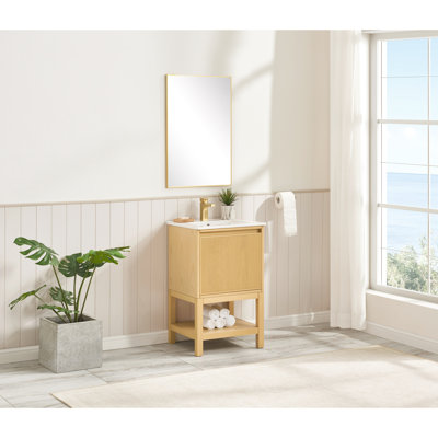 Meuble-lavabo en bois massif de 20 po pré-assemblé pour la salle de bain, tablette réglable, lavabo minimaliste, pieds amovibles, petits espaces contemporains pour deux salles de bain