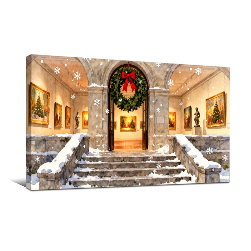 Couloir de Noël avec neige et couronne, H 16 po x l 32 po