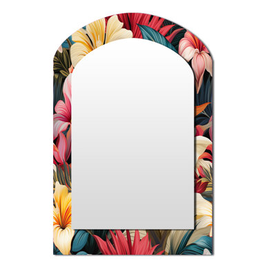 Modern Tropical Botanical Pattern - Botanical Arch Unique Wall Mirror, Boho Asymmetrical Mirror, Printed Metal Art