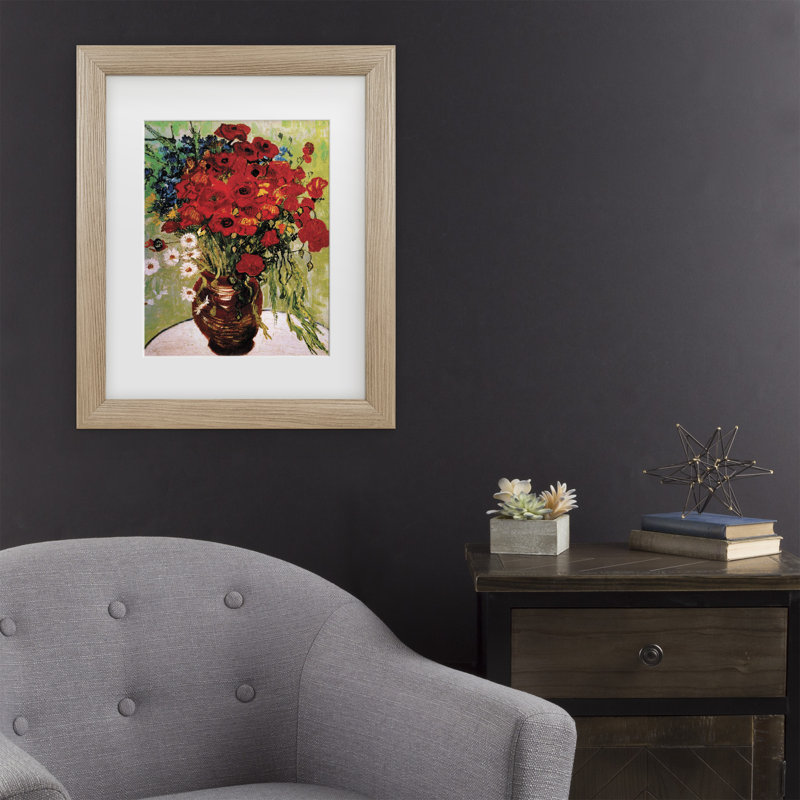 Art encadré «Daisies & Poppies» par Vincent Van Gogh, H 17,5 po x l 14,5 po x P 0,75 po, Argent