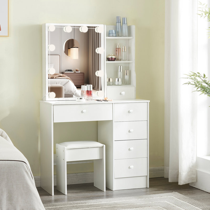Ensemble de coiffeuse maquillage avec miroir à luminosité réglable et tabouret rembourré