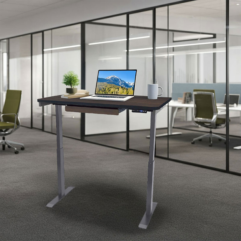 Bureau pour travailler assis-debout électrique 48 po x 24 po avec deux moteurs et tiroir de la série RISE 2 Kaylan, Noyer