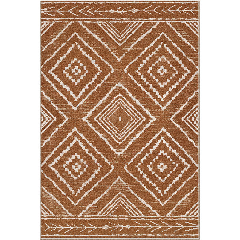 Machine Washable Non Slip Western Area Rugs for Living Room Bedroom Dining Room, Rectangle 6' x 9', Yellowbrown/Cream