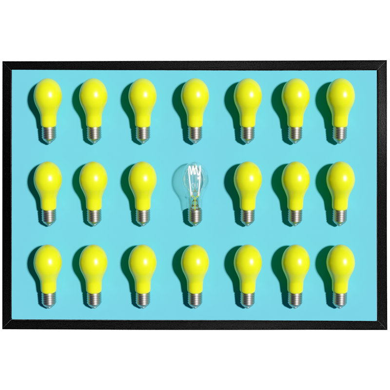Devens Yellow Bulbs - Single Picture Frame Print, Brown, 76cm H x 114cm W x 4cm D