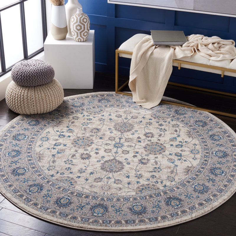 Eileen Oriental Ivory/Blue Area Rug, Round 6'7"