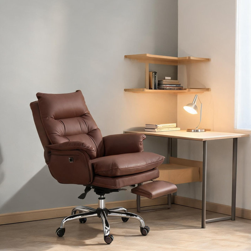 Brown Upholstered Task Chair with Massage, 135° Recline, Adjustable Height, Swivel Design for Home Office Use