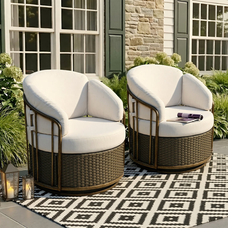 Chaise berçante de patio en osier avec coussins (ensemble de 2)