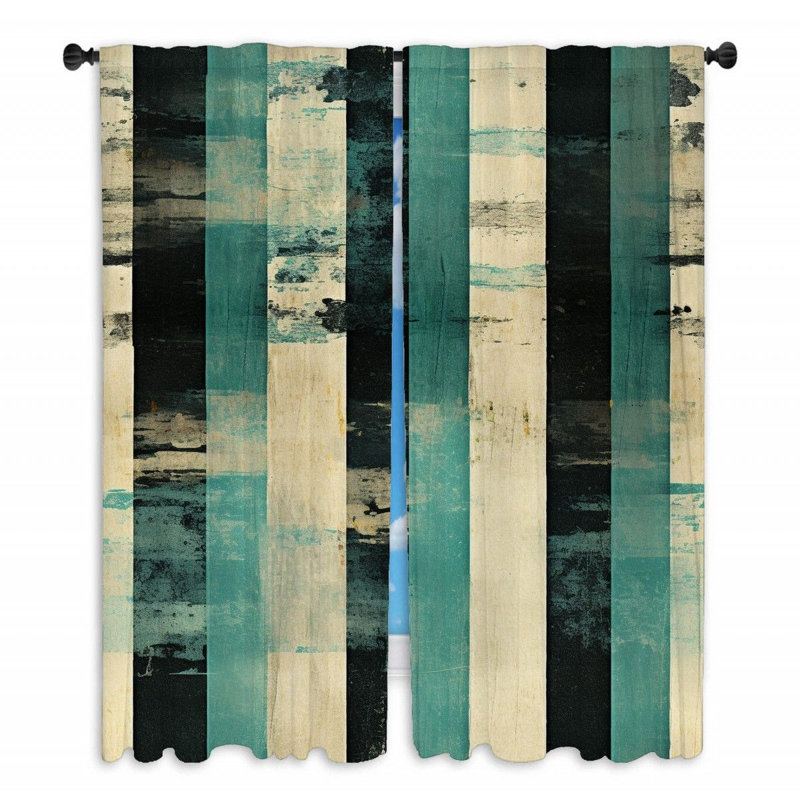 Rideaux de fenêtre grunge à rayures esthétiques - 2 panneaux, L 40 po x L 63 po