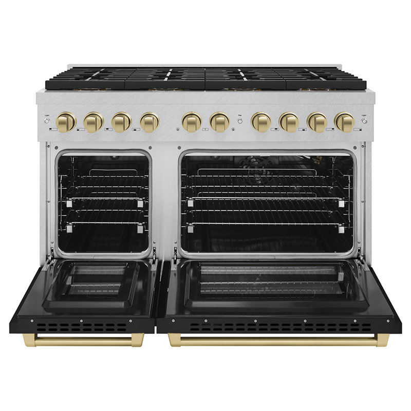 ZLINE Autograph Edition 48 in. 6.7 cu. ft. Paramount Dual Fuel Range W/ 8 Burner DuoPro Cooktop and Dual Ovens in Satin Stainless Steel and Champagne Bronze Accents