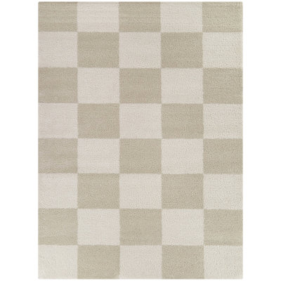 Tapis rectangulaire brun clair en polypropylène tissé à la machine Louellen