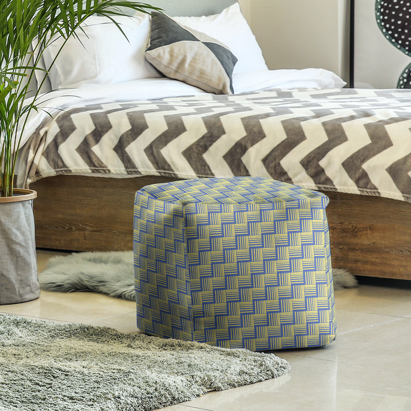 Repose-pieds cubique à rayures classic basketweave, Bleu / jaune