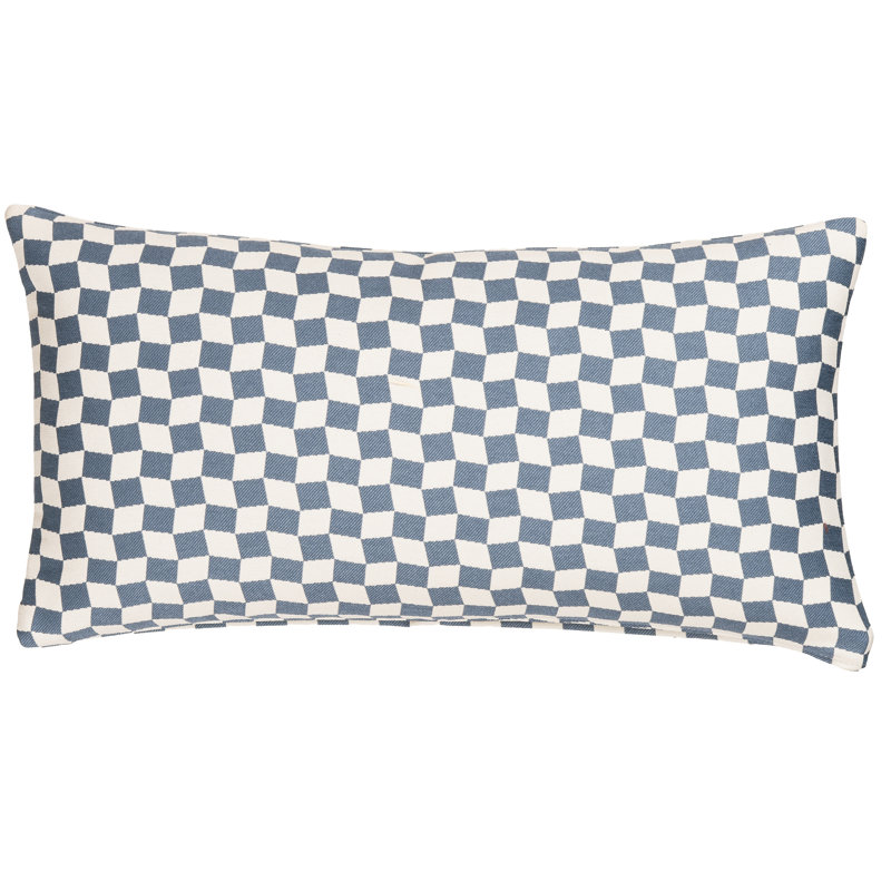Coussin Delmore, polyester, Crème / bleu géométrique, Rectangulaire H 14 po x l 36 po