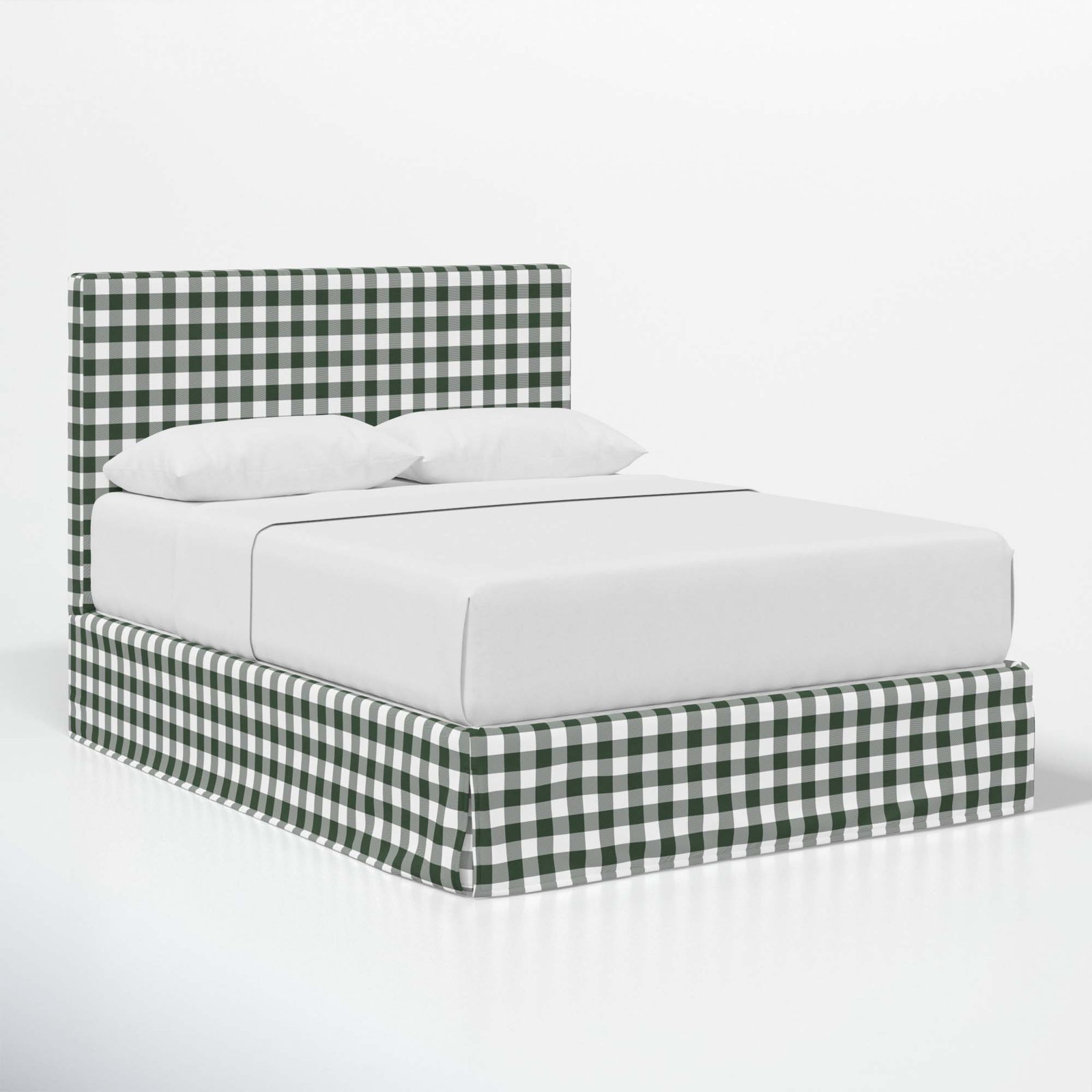 Verona Cotton Upholstered Bed, King, Classic Gingham Evergreen