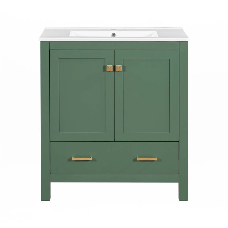 Meuble-lavabo 30 po avec lavabo simple, Vert, Doré