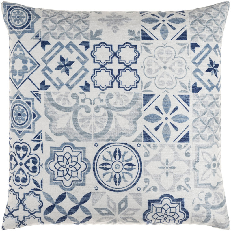 Valla Square Pillow Cover and Insert, Navy/White, Pillow Cover Only - No Insert , 18" x 18"