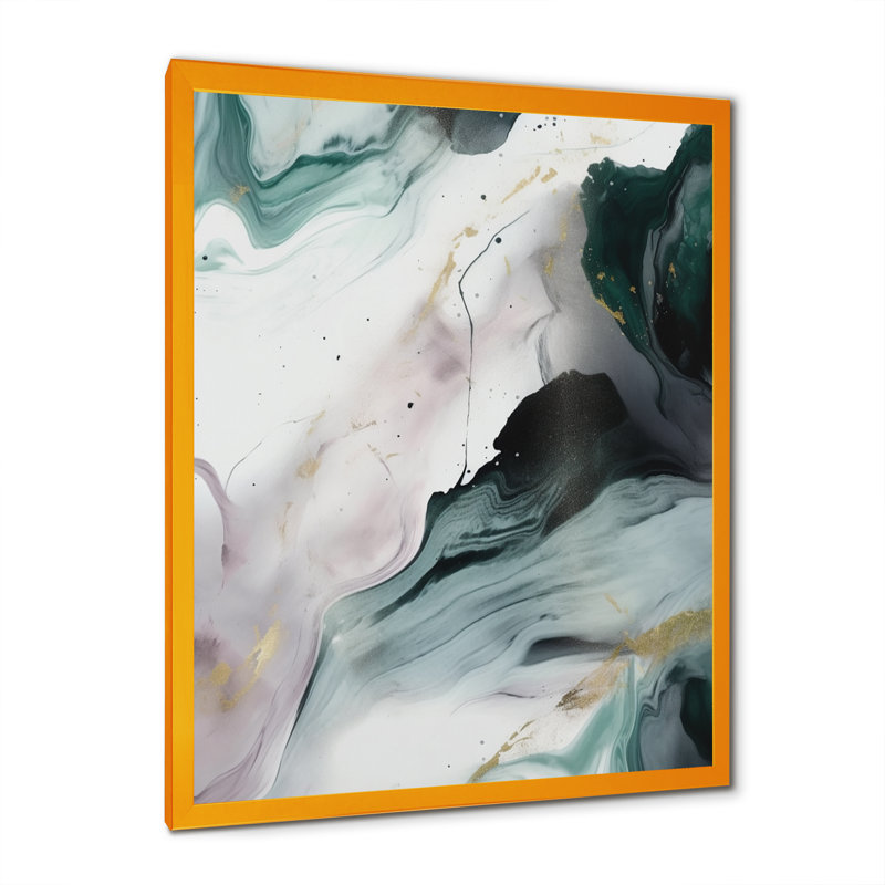 «Green and White Contemplative Abstraction II», art abstrait en marbre encadré, Impression dorée sur toile encadrée