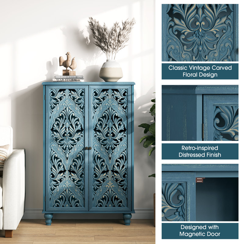Tall Storage Cabinet,Accent Chest,Accent Cabinet with Doors,Sideboard Buffet with Shelves, Blue