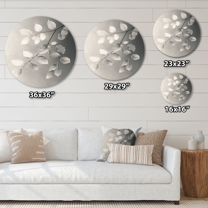 Galet gris, feuilles, veines de la nature I - reproduction d'art traditionnelle en métal gris, H 29 po x l 29 po