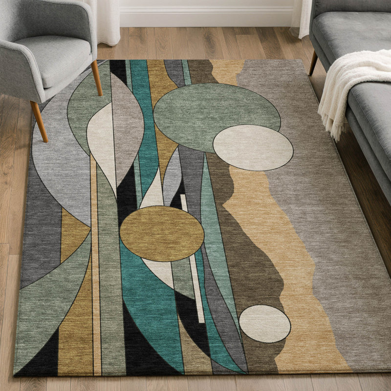 Premium Machine Washable Mayfield AMF2252 Modern Rug, Taupe, 5' x 7'6"