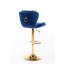 Lot de 2 tabourets de bar, velours bleu marine + pieds dorés, hauteur réglable, repose-pieds et base, siège en mousse, réglables par un système de levage mécanique.