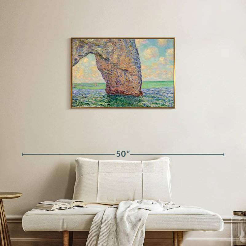 La falaise à Etretat, 31 po x 21 po, Cadre flottant doré