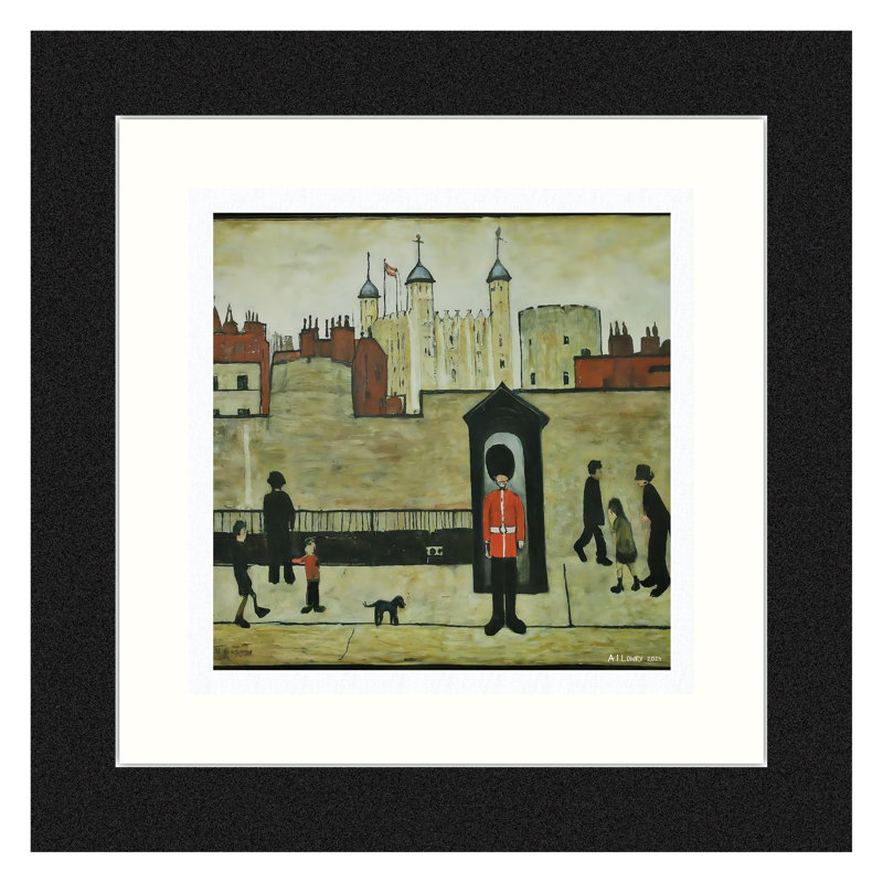 Lowry Style - Framed Print of London Tower Guard - 12" Square Black Ash Frame