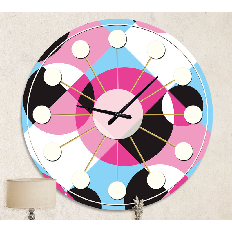 Abstrait géométrique rétro I - horloge murale moderne Mid-Century, Moyenne