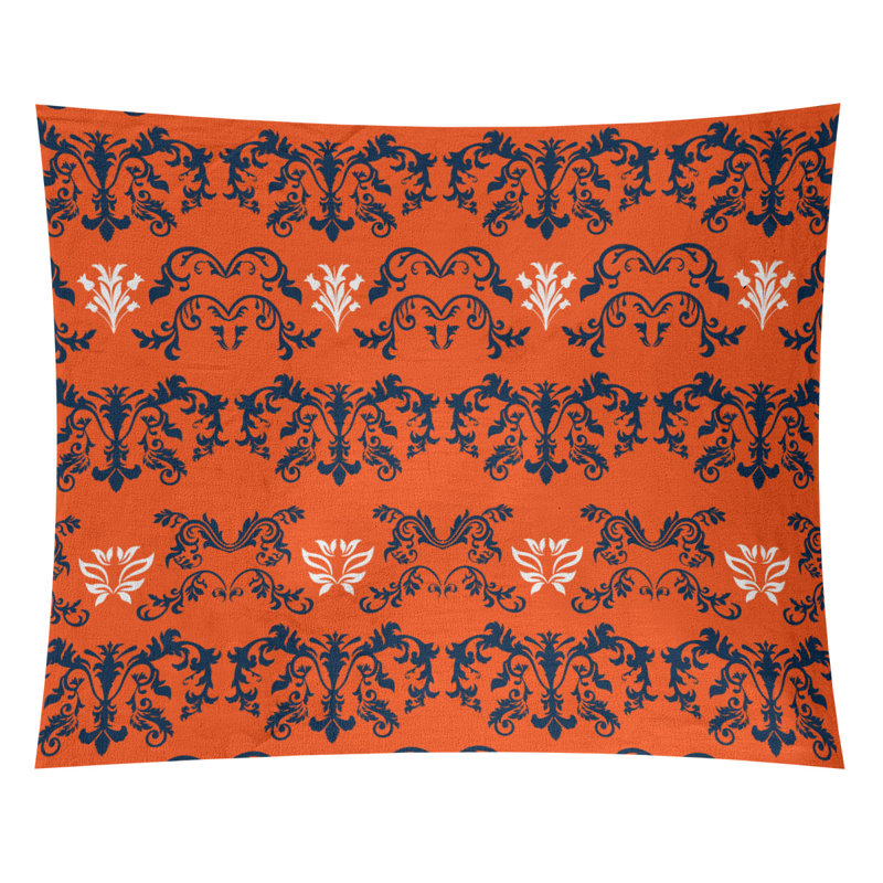 Tapisserie baroque en microfibre de football Denver, H 68 po x l 80 po, Orange / Noir / Blanc