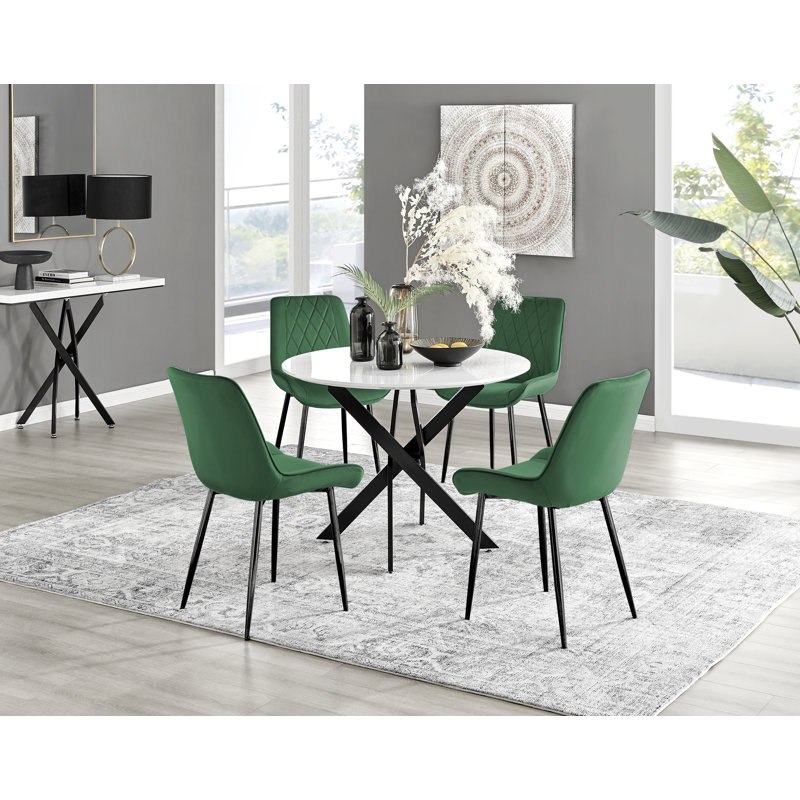 Ensemble de salle à manger Aashif, Vert / noir, H 29,5 po x L 39,4 po x l 39,4 po