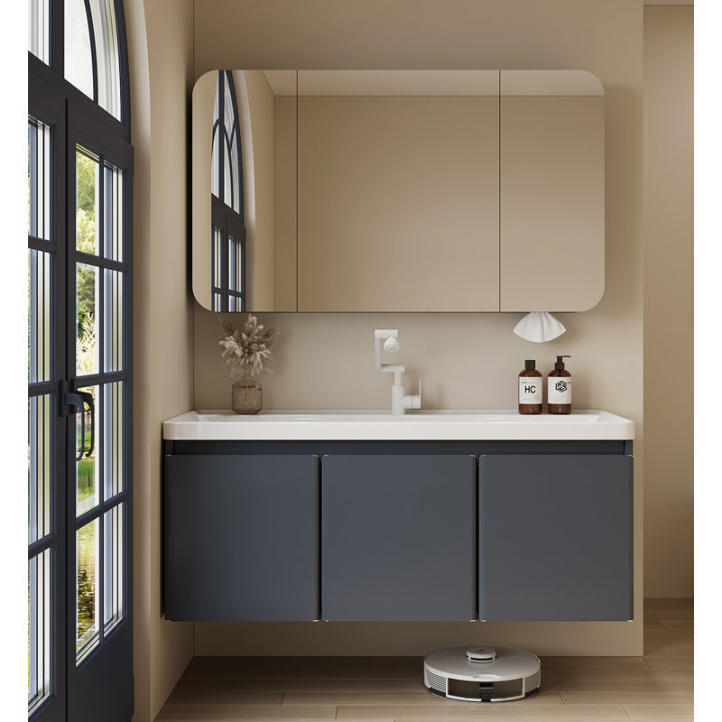 Meuble-lavabo moderne en métal minimaliste avec lavabo en céramique
