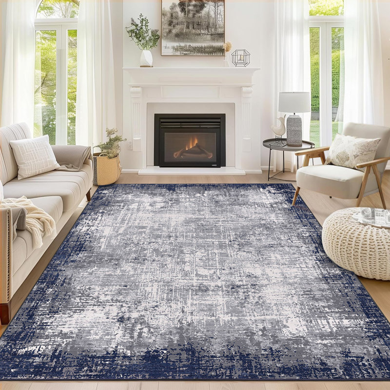 Abstract Machine Washable Rug with Rubber Backing for Living Room Modern Non-Slip Dining Room Rug for Bedroom Floor Carpet for Office Nursery Playroom