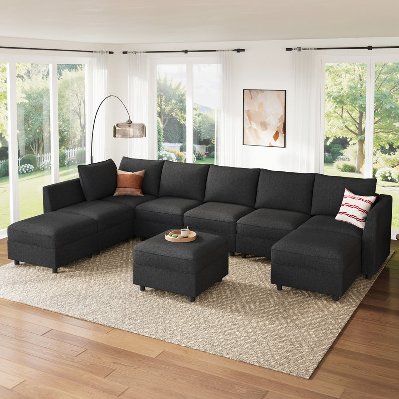 Canapé-lit modulaire en U avec rangement Tremee gris foncé, Polyester gris foncé