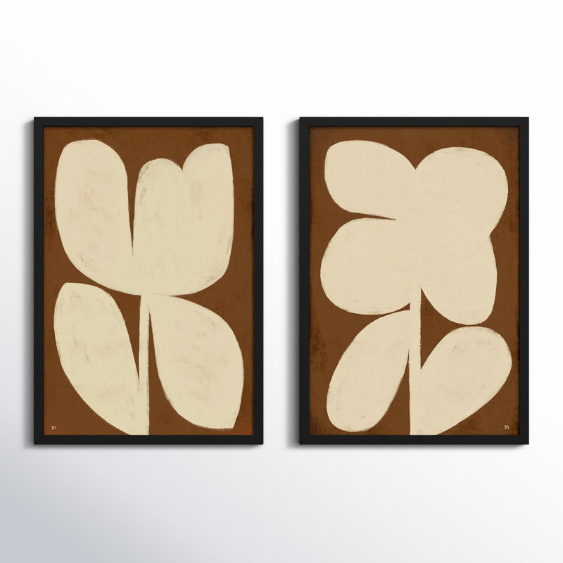 Flower Set Of 2 Painting by StudioM, Black Framed, 30" H x 21" W x 1.25" D
