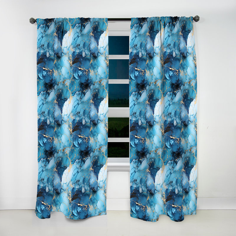 Rideau obscurcissant en marbre Coastal Blue Elegant Marble Shore I - 1 panneaux, L 52 po x L 120 po