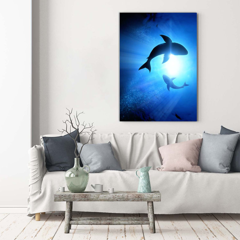 Silhouettes Of Sharks - Wrapped Canvas Print