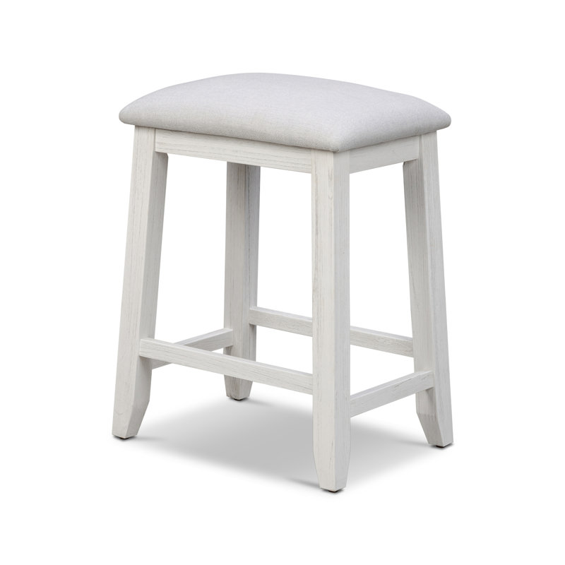 Deavian - Tabouret rembourré sans dossier 24 po - Finition blanc patiné - Revêtement gris