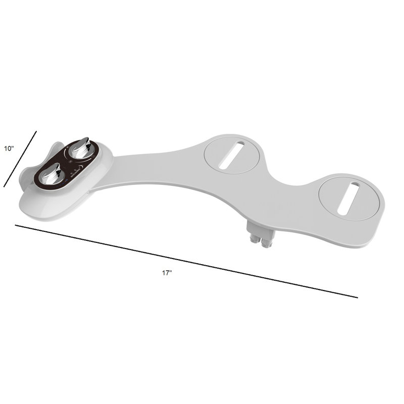 Bidet de toilette blanc avec double buse à l'avant et à l'arrière, poignées pour l'eau, support pour téléphone, plastique, largeur de l'emballage de 11 po