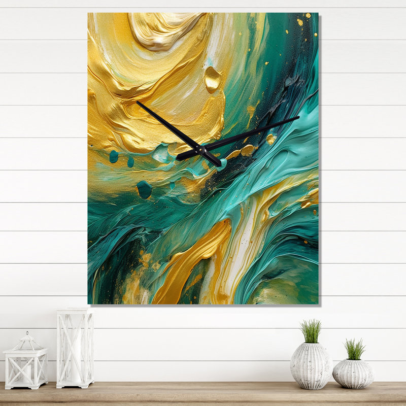 Horloge murale dorée turquoise, H 40 po x l 30 po x P 1 po