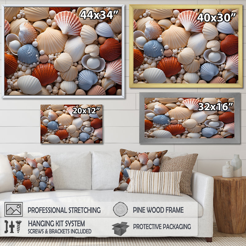 «Beach Photo Seashell Symphony III», reproduction d'art sur toile, Or, H 30 po x l 40 po x P 1,5 po