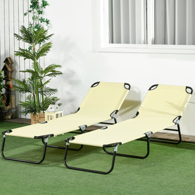 Sièges de détente près de la piscine, inclinable à 5 niveaux, structure en acier, beige, parfait pour bronzer à la plage, dans la cour ou dans le patio