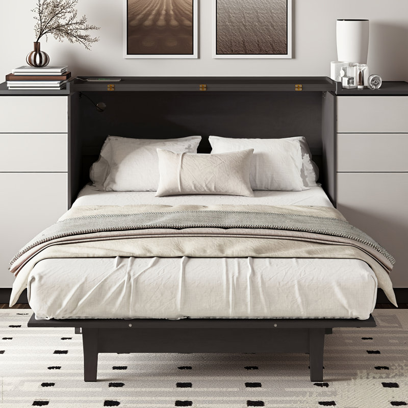 Armoire-lit escamotable Farmhouse, Gris, Grand lit